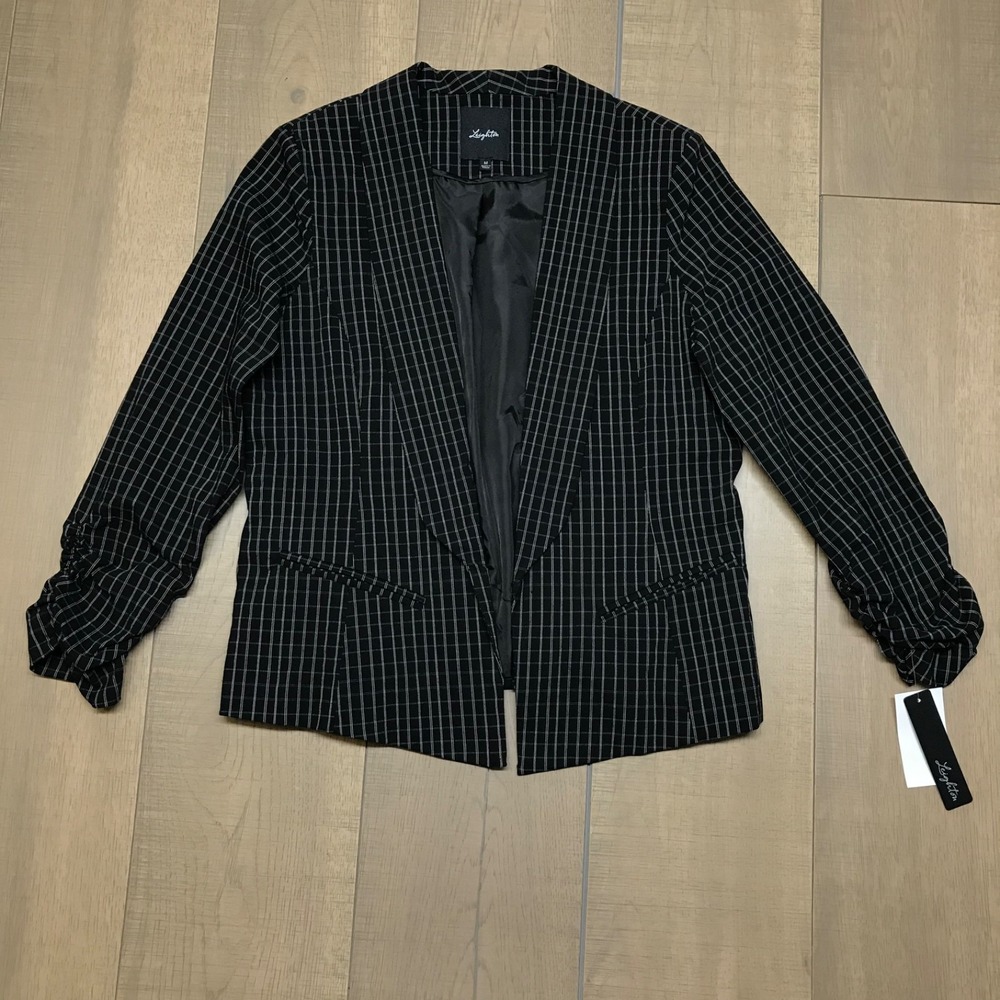 Leighton Blazer Womens Size M Black Windowpane Open Front Old Money Preppy NEW